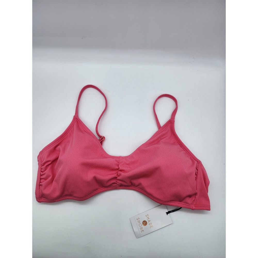 Shade & Shore Pink Ribbed Cinched Bikini Top Adjustable Straps Size Small NWT